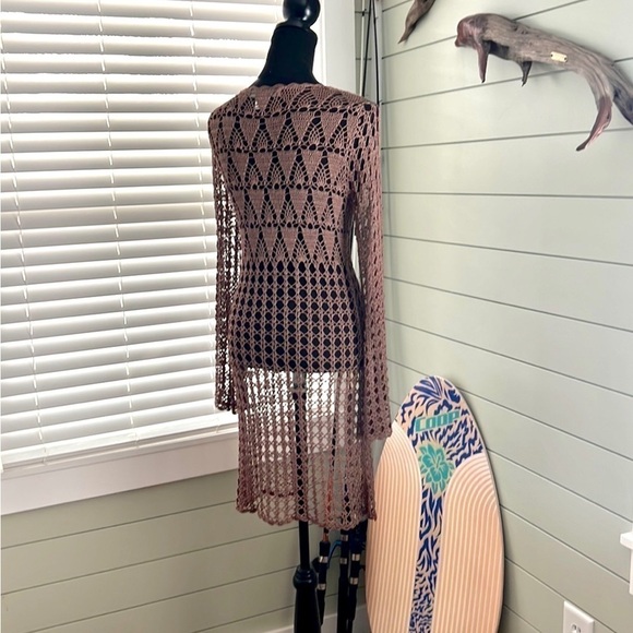 VTG Bette Paige,Crochet Long Duster in Walnut, Cardigan,Boho,Rare, EUC, Size L - Picture 7 of 14
